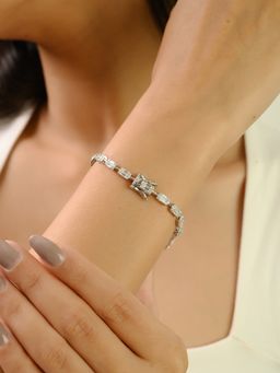 METALM - White Gold Finish Tennis Bracelet Features American Diamonds