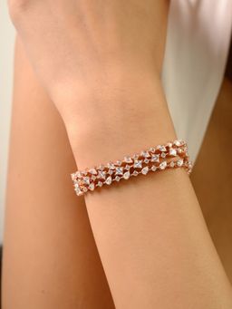 METALM - Rose Gold Finish Tennis Bracelet Featuring Prong-Set Ice Cut Cz Diamonds