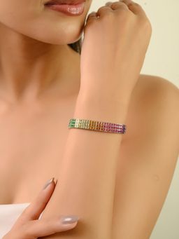 METALM - 925 Silver Tennis Bracelet With Colourful Rainbow Sapphire Cz Diamonds