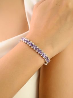 METALM - Amethyst Tennis Bracelet In 925 Silver Stunning Ice Cut Spikes Cz Diamonds