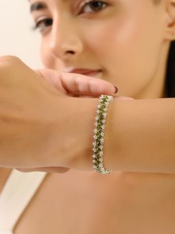 METALM - Peridot Tennis Bracelet In 925 Silver - Ice Cut Pattern Cz Diamonds