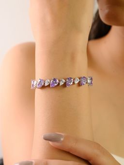 METALM - 925 Silver Tennis Bracelet Stylish Pear Shaped Purple Gemstones