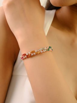 METALM - 925 Silver Tennis Bracelet With Multicolor Spikes Cut Cz Diamonds (Red)