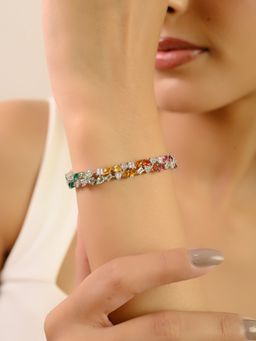 METALM - Multicolor Tennis Bracelet In 925 Silver - Spikes Cut Cz Diamonds (Green)