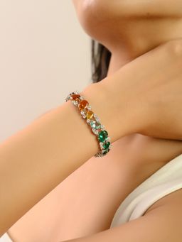 METALM - Colourful Rainbow Theme Cz Diamonds Tennis Bracelet In 925 Silver