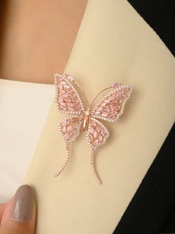 METALM - Rose Gold Butterfly Brooch In 925 Silver Pink Cz Diamonds