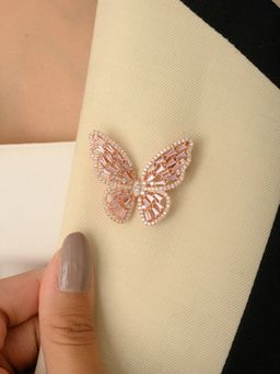 METALM - Rose Gold Butterfly Brooch In 925 Silver Pink Cz Diamonds