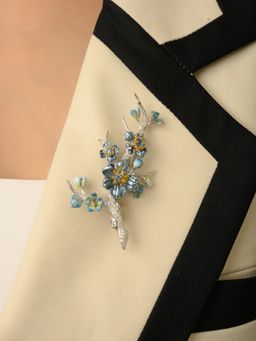 METALM - Antique Flower Brooch In 925 Silver With Colourful Cz Diamonds