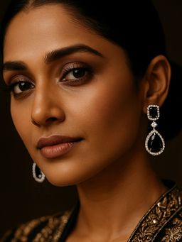 Abdesigns - Silver Plated Black Diamond Dangler Earrings For Women