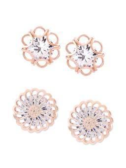 Zaveri Pearls - Rose Gold Contemporary Stud Earrings-ZPFK12810 (Set of 2)