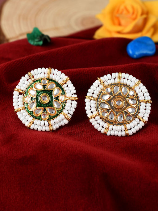 Silvermerc Designs Gold Plated Kundan Meenakari Finger Rings for Women (Set of 2)