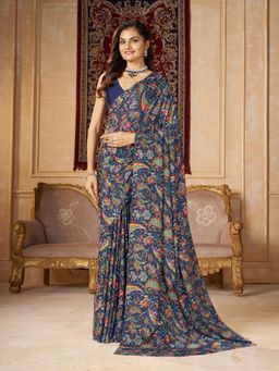 Garden VARELI - Women Blue Printed Saree with Unstitched Blouse