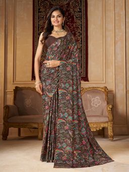 Garden VARELI - Women Brown Crepe Paisley Printed Saree with Unstitched Blouse