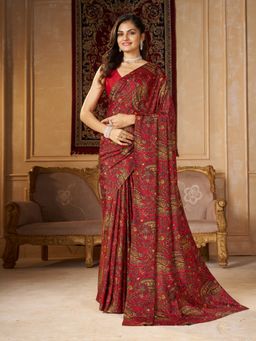 Garden VARELI - Women Maroon Crepe Paisley Printed Saree with Unstitched Blouse