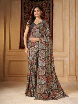 Garden VARELI - Women Black Crepe Paisley Printed Saree with Unstitched Blouse