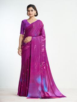 Garden VARELI - Women Magenta Crepe Abstract Print Saree with Unstitched Blouse