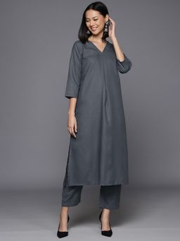KSUT - Grey Women Grey Solid Kurta with Pant
