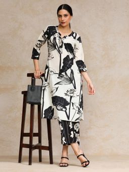 KSUT - Off White Women Off White Cotton Floral Kurta with Pant