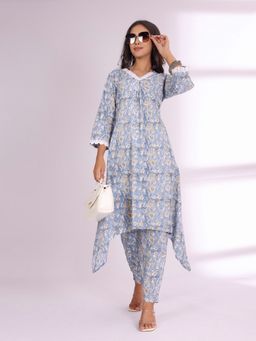 KSUT - Blue Women Blue Floral Kurta with Pant