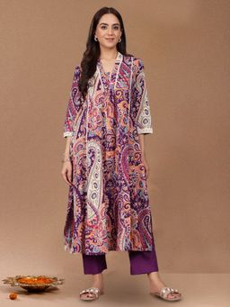 KSUT - Purple Women Purple Cotton Paisley Kurta with Pant