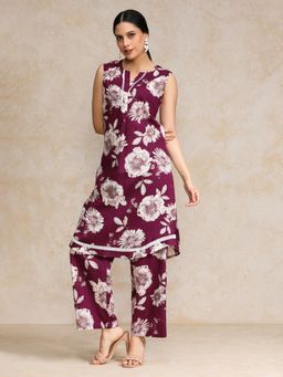KSUT - Purple Women Purple Cotton Floral Kurta with Pant