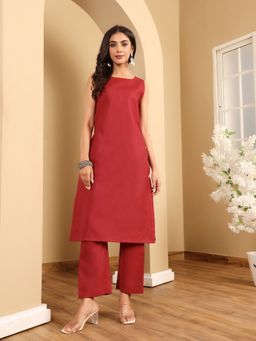 KSUT - Red Women Red Solid Kurta with Pant