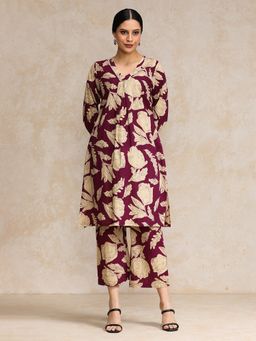 KSUT - Purple Women Purple Cotton Floral Kurta with Pant