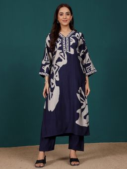 KSUT - Blue Women Blue Chanderi Silk Printed Kurta with Pant