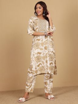 KSUT - Cream Women Cream Floral Kurta with Pant