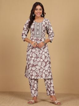 KSUT - Brown Women Brown Floral Kurta with Pant