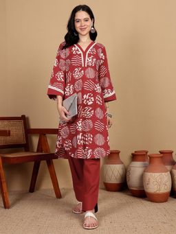 KSUT - Maroon Women's Maroon Printed Kurta with Pant