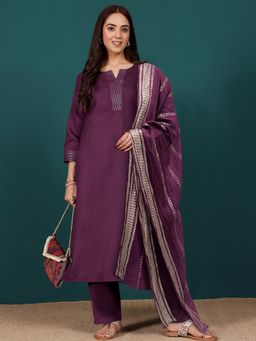 KSUT - Purple Women Purple Solid Kurta with Pant with Dupatta