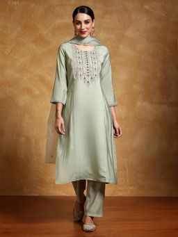 KSUT - Green Women Green Embroidered Kurta with Pant with Dupatta