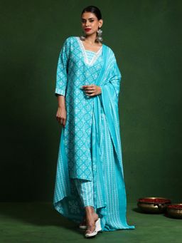 KSUT - Blue Women's Floral Kurta with Pant with Dupatta
