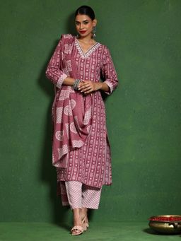 KSUT - Mauve Women Mauve Paisley Kurta with Pant with Dupatta