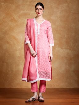 KSUT - Pink Women's Embroidered Kurta with Pant with Dupatta