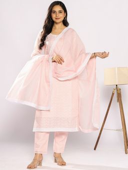 KSUT - Pink Women Embroidered Kurta with Pant with Dupatta