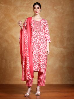 KSUT - Pink Women Pink Floral Kurta with Pant with Dupatta