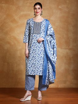 KSUT - Blue Women Blue Floral Kurta with Pant with Dupatta