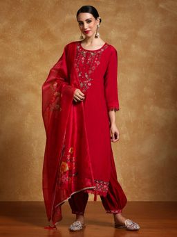 KSUT - Pink Women Floral Motif Embroidered Yoke Kurta with Salwar & Dupatta