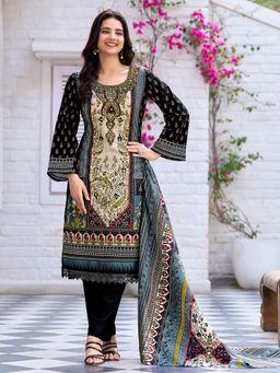KSUT - Black Women Ethnic Floral Mirror Embroidered Pakistani Kurta with Pant & Dupatta