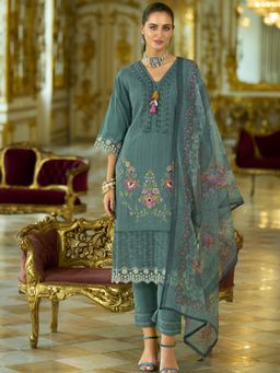 KSUT - Blue Women-Floral Motif Embroidered and Kurta with Pant & Dupatta