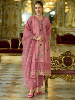 KSUT - Pink Women-Floral Motif Embroidered and Kurta with Pant & Dupatta