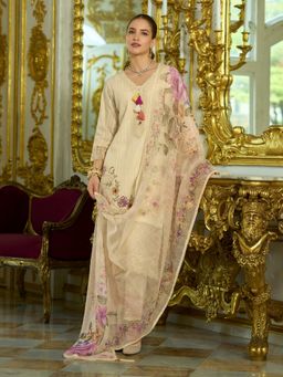 KSUT - Off White Women-Floral Motif Embroidered and Kurta with Pant & Dupatta