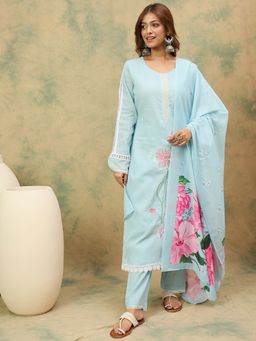 KSUT - Blue Women Self-Design Kurta with Pant & Dupatta