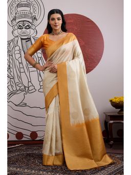 Mysilklove - Women Silk Blend Woven Handloom Saree with Unstitched Blouse