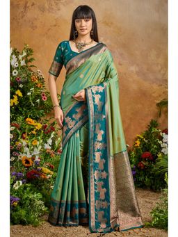 Mysilklove - Women Banarasi Woven Handloom Saree with Unstitched Blouse