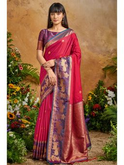 Mysilklove - Women Red Woven Saree with Unstitched Blouse
