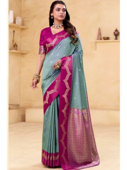 Mysilklove - Women Grey Banarasi Woven Handloom Saree with Unstitched Blouse