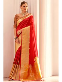 Mysilklove - Women Banarasi Woven Handloom Saree with Unstitched Blouse